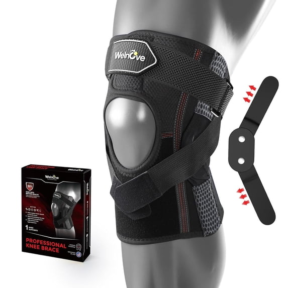 Welnove Professional Hinged Knee Brace, Adjustable Dual Hinges with Side Stabilizers & Open Patella Design, Joint Support for Arthritis, Meniscus, ACL, PCL (L)