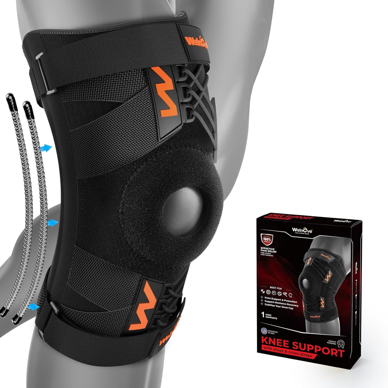 Run Techweb Stabilizer Welnove Professional Knee Brace Support with Pads & Side Stabilizers ...