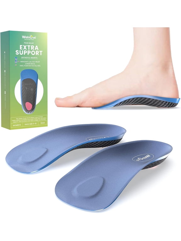 Semi-Rigid Arch Support Inserts - 3/4 Length with Metatarsal Pads, Heel & Arch Support for Flat Feet, L