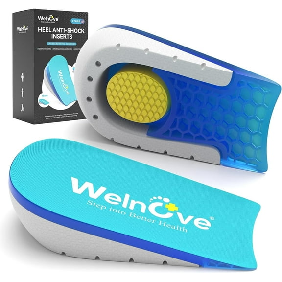 Welnove Shoe Inserts Gel Heel Cushion Cup for Achilles Tendonitis, Plantar Fasciitis, Heel Pain, Heel Spur, 0.6" 1" Heel Lift Support for Women 9-11.5 & Men 7-9.5 (2 Pairs)