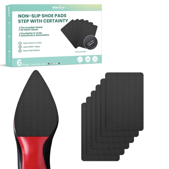 Welnove Shoe Sole Bottom Protector Grips Non Slip Self-Adhesive Anti-Slip Pads for High Heels Boots,6 Pcs,Black
