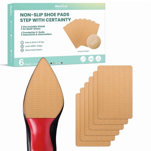 Welnove Shoe Sole Bottom Protector Grips Non Slip Self-Adhesive Anti-Slip Pads for High Heels Boots,6 Pcs,Brown
