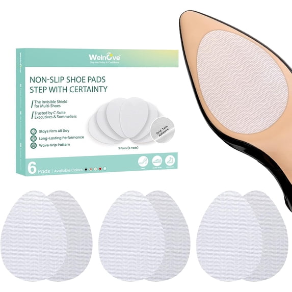 Welnove Shoe Sole Protectors Anti-Slip, Self-Adhesive Grips For Leather Shoes, High Heels, Noise Reduction, 6 Pcs, Clear