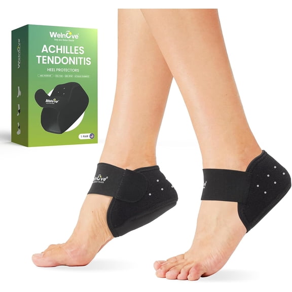 Welnove Silicone Gel Heel Protector Cups - 5/8" Height Heel Inserts for Plantar Fasciitis, Heel Spur, Achilles Tendonitis, Dry Cracked Heels - Men Women, Size S