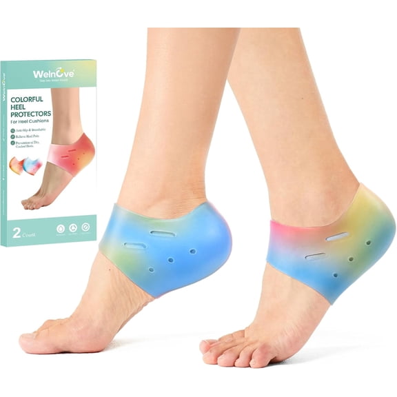 Welnove Silicone Heel Protectors, Heel Cups for Heel Spur Pain Relief - Gel Heel Inserts for Achilles Tendonitis, Dry Cracked Heels - 1 Pair, Women Men
