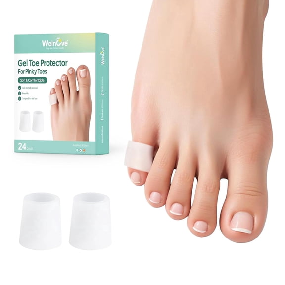 Welnove Silicone Open Pinky Toe Sleeves - 24 CT Soft Gel Toe Protectors & Cushions for Hammer Toes, Corns, Calluses & Blisters, White