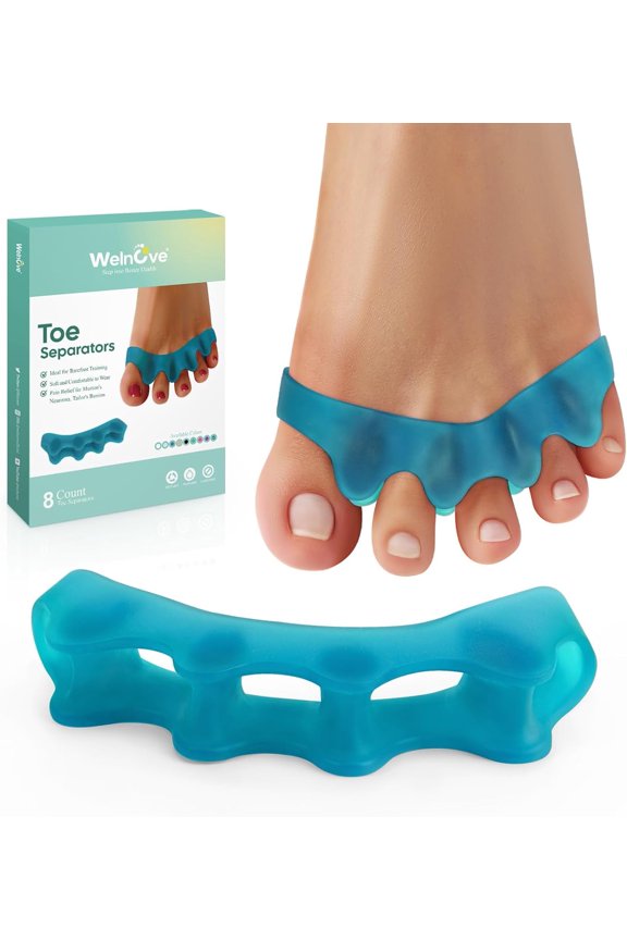 Silicone Toe Separator Spacers for Correct Toe Alignment, Bunion and Hammer toe Straighteners, Blue - 4 Pairs