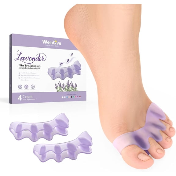 Welnove Silicone Toe Separator Spacers for Correct Toe Alignment, Bunion and Hammer toe Straighteners, Lavender- 2 Pairs