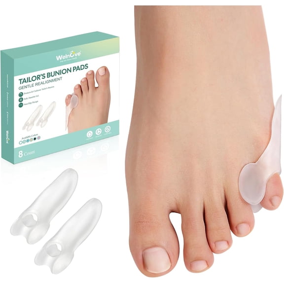 Welnove Tailor's Bunion Corrector Pads Bunionette Pain Relief Pinky Toe Straightener Separator Cushion Splint Protector Shield Spacer Cover Guard (8 Pads)