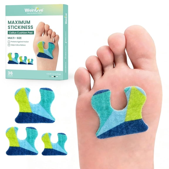 Welnove U-Shaped Felt Callus Pads - 36 CT Self-Adhesive Cushions, Helps Reduce Friction & Discomfort, Patterned