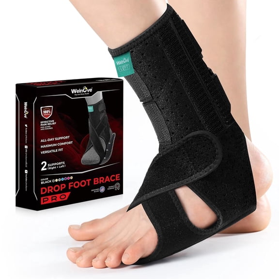 Welnove Upgraded Drop Foot Brace, Adjustable Lightweight AFO Support for Foot Drop, Stroke, Neuropathy - 1 pair, Fits Left or Right Foot