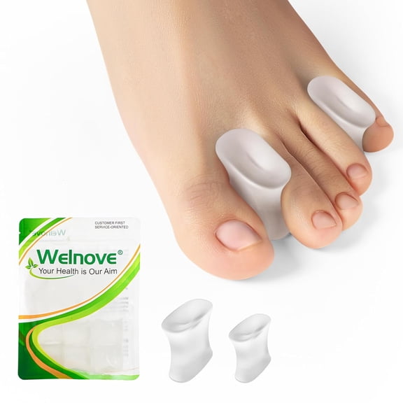 Welnove Upgraded Gel Toe Separators – 8-Pack Aloe Vera Extract Infused Silicone Toe Spacers for Straightening Overlapping Toes, Calluses – Bunion Corrector for Men and Women (Multi-Size, Clear)