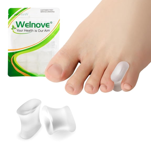 Welnove Upgraded Gel Toe Separators with Aloe Vera - 8 Pack Silicone Pinky Toe Spacers for Straightening Overlapping Toes & Calluses, Corrector, Men & Women, Small, Clear