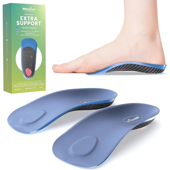 Welnove Work Boot Inserts - 3/4 Length Semi-Rigid Arch Support with Metatarsal Pads, Heel & Arch Support for Flat Feet, Women 6-10