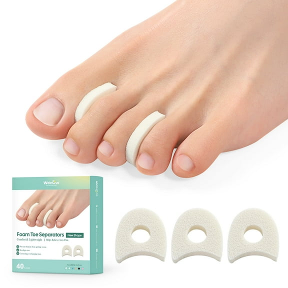 Welnove Foam Toe Spacers - 40 Count Bunion Cushion for Corn, Blister and Hammer Toe Relief