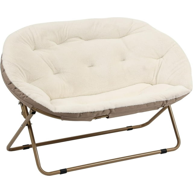 Welnow Comfy Double Saucer Chair Loveseat, Modern 2Seat Folding Faux