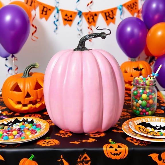 Weloille 1.2ft Large Pink Foam Pumpkin, 1Pcs Big Artificial Pumpkin, Lightweight Realistic Waterproof Durable, for Halloween Thanksgiving Fall Party DIY Craft Decor