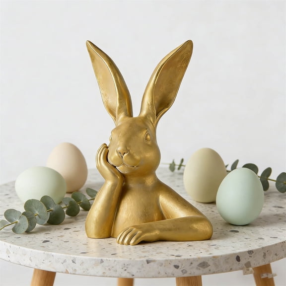 Weloille 1 Pc Premium Golden Easter Rabbit Head Ornament - Exquisite Craftsmanship Bunny Figurine, Elegant Table Decoration, High-End Festive Decorationation for Easter, Dining & Home Display