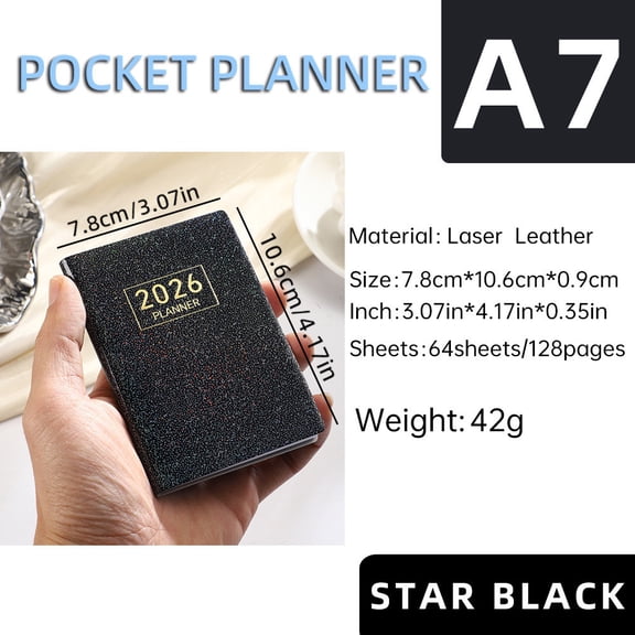 Weloille 1 Piece 2026 English Daily Planner, A7 Mini Pocket Agenda Notebook, Lightweight Portable Schedule Organizer, Journal for Work Travel Diary Daily Task Recording
