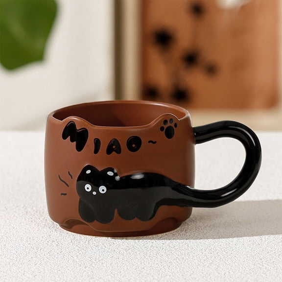 Weloille 1 Piece Cat Pattern Ceramic Mug, 12 Oz Heat Resistant Coffee Cup, Smooth Surface Cute Pattern Drinking Mug, for Home Office Coffee Tea Milk Hot Beverage Daily Use