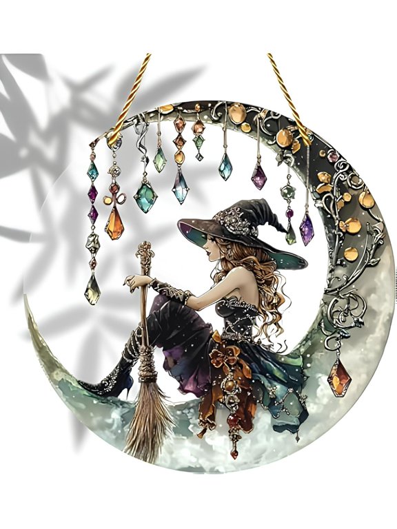 1 Piece Witch Pendant, Exquisite Resin Halloween Themed Hanging Ornament, Vivid Decorative Charm for Car Rearview Mirror Backpack Keychain Wall Window Door Holiday Party Decor