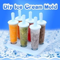 Weloille 1 Set 6 Pcs Round Ice Cream Mold, Kids Food Grade Reusable Ice Cream Tray Holder for DIY Freezer Homemade