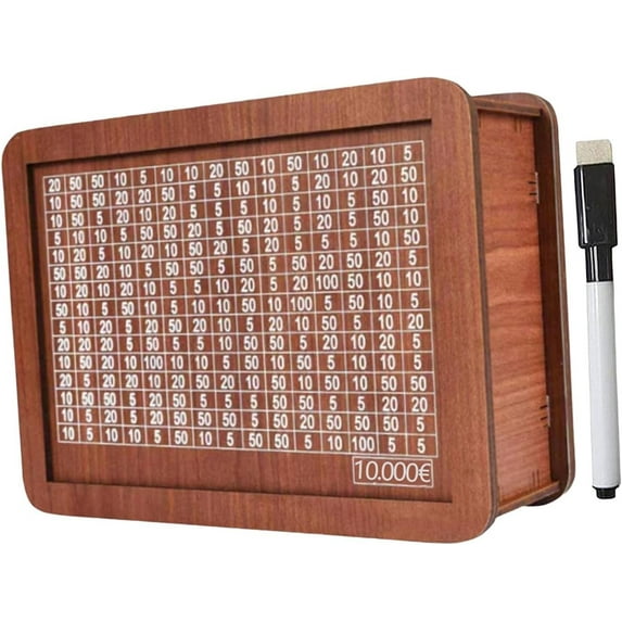 Weloille 10000 Euros Trumpet Wooden Money Box with Money and Numbers with Counter Crafts Portable Storage Case Money Saving Box for Adults Child