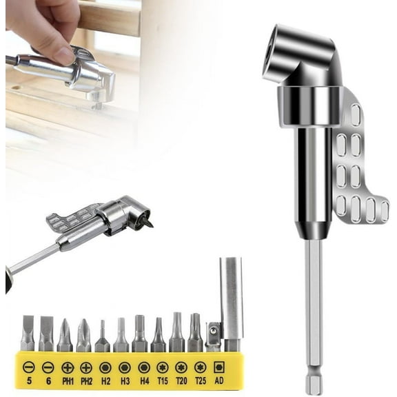 Weloille 105 Degree Right Angle Drill Bit Holder with Multi-purpose Curved Screwdriver Bit, 1/4" Hex Shank Driver Angle Extension for Screwdriver & Drill