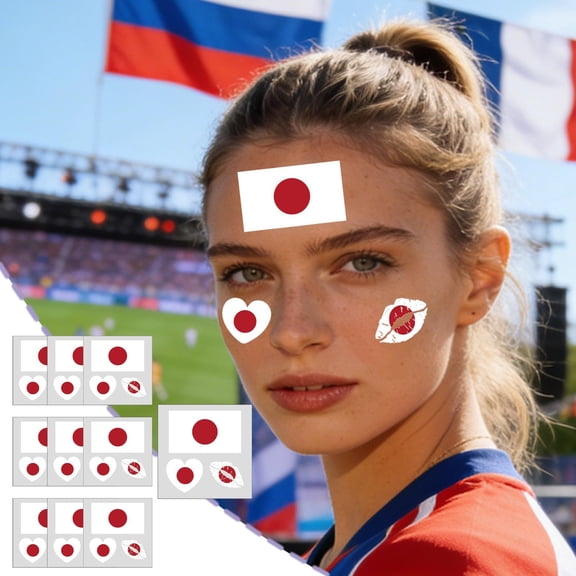 Weloille 10Pcs Football Fan Tattoos Stickers, Multicolor Paper Temporary Decals for Soccer Matches, World Cup Parties, Bar Decor, National Flags Support