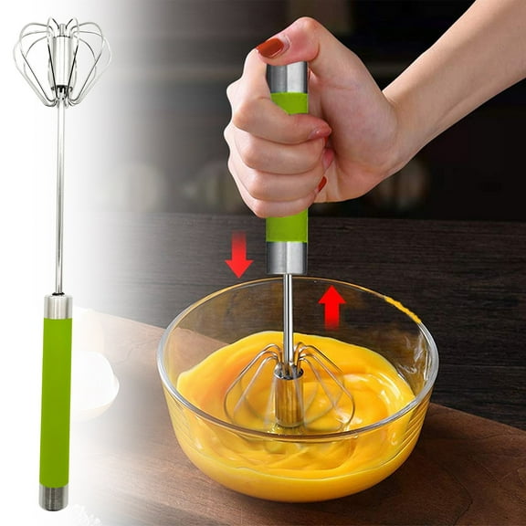 Weloille 12inch Stainless Steel Whisk Hand Push Rotary Whisk Semi-automatic Stirrer