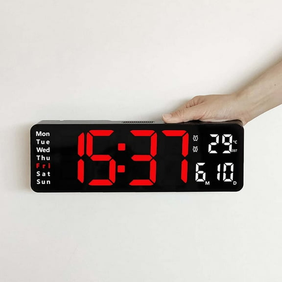Weloille 13 inch Digital Wall Clock, LED Clock Large Display with Date Week Temperature for Living Room Decor, Wall Clocks for Bedroom Office Gym Shop Garage