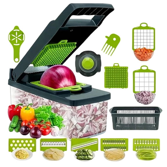 Weloille 14/16Pcs Multifunctional Plastic Vegetable Cutter Set, Efficient Kitchen Gadget for Slicing, Shredding and Grating with Compact Storage