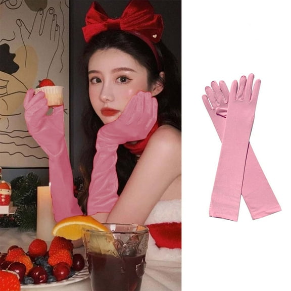 Weloille 17.71in Long Opera Party Gloves Milk Silk Elastic Gloves for Women Satin Gloves Costumes Elbow Length Bridal Evening Dress (1Pair)