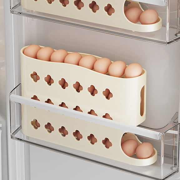 Weloille 1Pc Refrigerator Egg Holder, Transparent Side Door Rolling Egg Storage Container, 14 Grid Space Saving Shatterproof Egg Organizer for Refrigerator Cabinet Pantry Kitchen Countertop