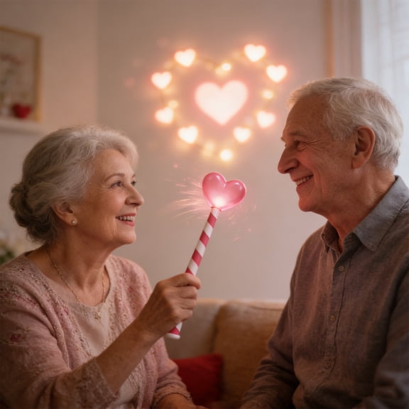 Weloille 1Pc Valentine's Day Magic Wand Ornament, Romantic Heart Design Light Up Decor, Battery Powered Glowing Desktop Decor, Cute Luminous Ornament for Home, Bedroom, Party, Valentine Gift