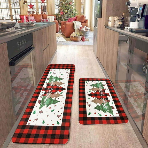Weloille 2 Pcs Christmas Kitchen Rugs And Mats For Floor Non-Slip Backing Mat Merry Christmas Kitchen Decor Kitchen Rug Sets Xmas Decor (16x24in+16x48in)