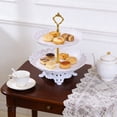 thumbnail image 1 of Weloille 2-Tier Fruit Plate with Base, Food Grade Snack Serving Tray, Stable Structure Storage Rack for Fruits Snacks Candies Desserts Living Room Kitchen Party, 1 of 6
