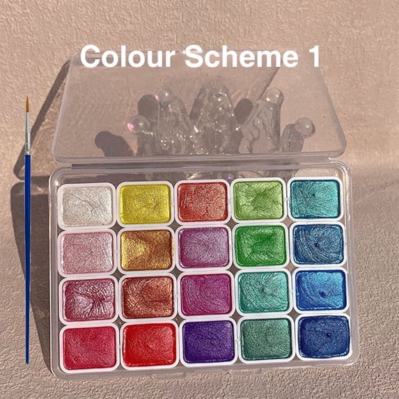 Weloille 20 Color Pearl Solid Watercolor Paint Set, High Transparency, Shimmering Effect, for Beginners and Artists, Easy to Reactivate