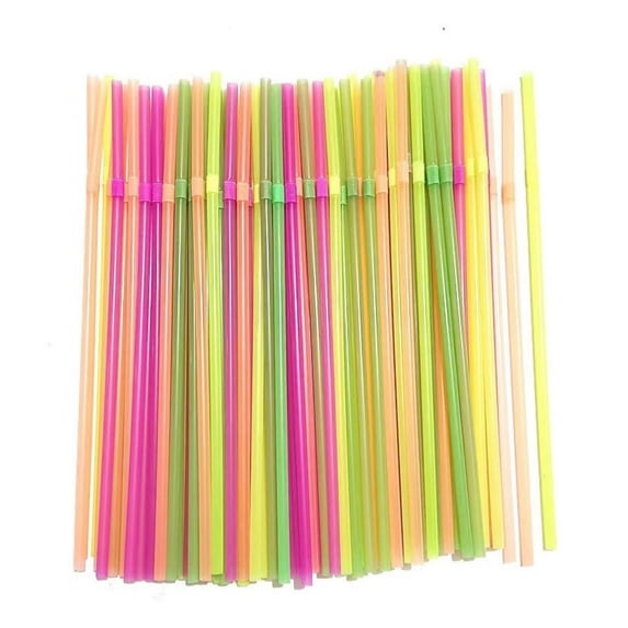 Weloille 200Pcs Disposable Plastic Drinking Straws - Flexible Straws Disposable Long Colorful Plastic Fluorescent Colors for Home Use Milk Juice Drinks