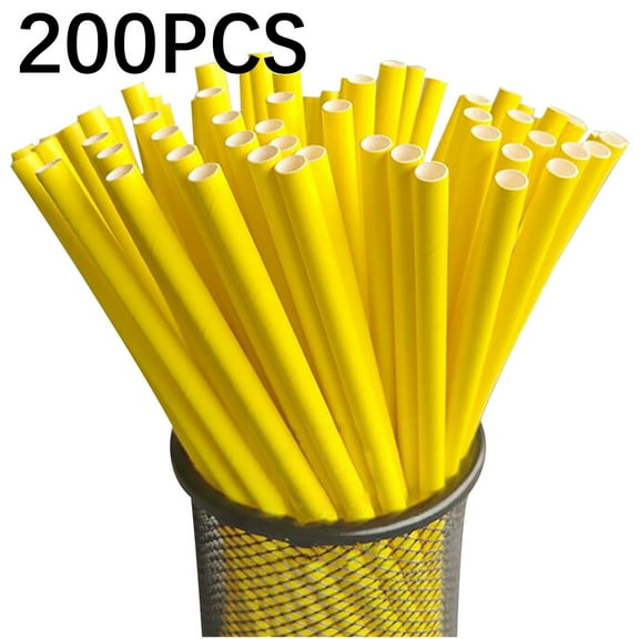 Weloille 200Pcs Yellow Disposable Paper Straws co-Friendly Biodegradable Drinking Straws Bulk for Party Supplies, Bridal/Baby Shower, Birthday, Mixed Drinks, Weddings, Restaurant