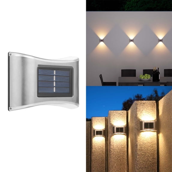 Weloille 2Pcs LED Solar Wall Light, Outdoor Security Wall Lamps, IP65 Waterproof Solar Outdoor Lights, Solar Fence Lights LED Solar Wall Lights for Home Garden Porch