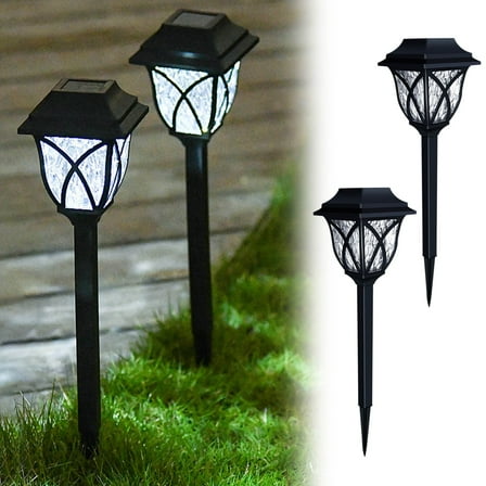 Weloille 2Pcs Outdoor Garden Glass Stainless Steel Yard LED Solar Lights Lamp