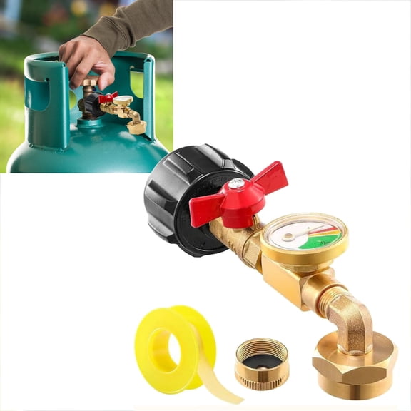 Weloille 3-Piece Propane Cylinder Inflation Adapter Set, Includes PTFE Tape & Cap, Leak-Proof Brass Gas Refill Connector, Corrosion-Resistant Fitting for Outdoor Camping Grill Propane Tanks
