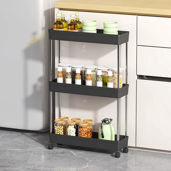 Weloille 3-Tier Kitchen Storage Rack 1Pc, Heavy Duty Free Standing Kitchen Organizer Shelf, Rust Resistant Shelf, Large Capacity Rack for Kitchen Pantry Bathroom Garage Storage