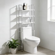 Weloille 3-Tier Over Toilet Storage Rack, Plastic Bathroom Organizer Shelf in Black/White, 61x18.5x9.84in Space Saving Cabinet