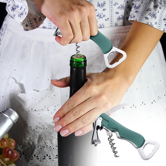 Weloille 3-in-1 Multifunctional Wine and Beer Opener, Portable Corkscrew with Bottle Foil Cutter, Bar and Home Tool