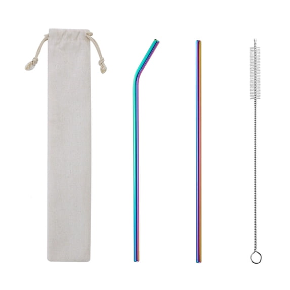 Weloille 304 Stainless Steel Straw Set 1 Piece, Reusable Colorful Metal Straight Bend Straws, Food Grade BPA Free Straws with Brush Pouch, for Smoothie Coffee Cocktail Drinks