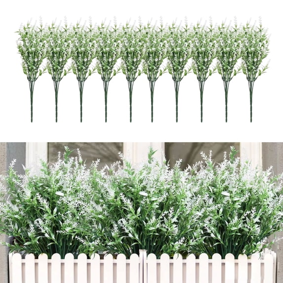 Weloille 35 Mesh Seagrass Lavender Wheat Ear Flower 10Pcs, Realistic Fake Floral Bunch Natural Look, Fade Resistant Waterproof Decor Flower, for Vase Table Wedding Outdoor Decor