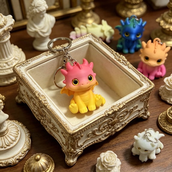 Weloille 3D Printed Little Dragon Figurine 1Pc, Creative Mini Animal Statue, Smooth Hand Painted Decorative Ornament, Cute Desktop Decor for Home Office Shelf Bedroom Living Room