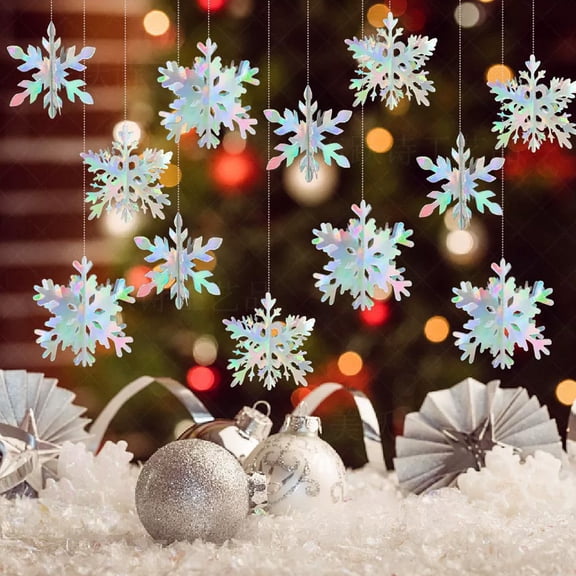 Weloille 3D Snowflake Hanging Ornament, 12 Piece Rainbow Paper Snowflake Set, Lightweight DIY Hanging Snowflake Decor, Festive Pendant for Christmas Birthday Winter Wonderland Theme Decoration